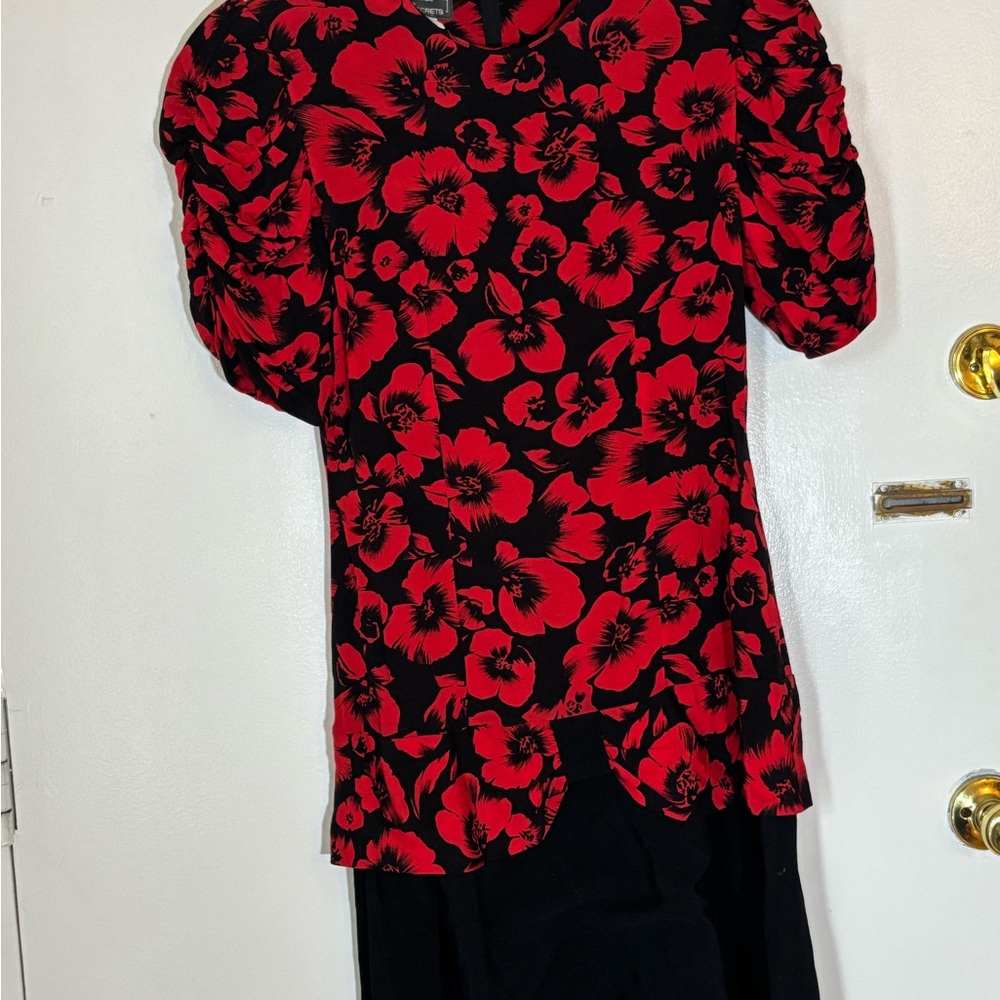 Red and Black Floral Dress